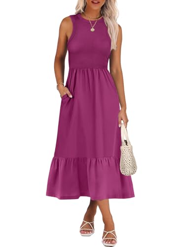 Image of ANRABESS Women Midi Dresses 2026 Summer Casual Sleeveless Sundress High Neck Tank Top Racerback Flowy Beach Dress & Pockets