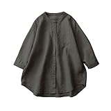 [F8eight] 綿麻専門店 シャツ 綿麻 七分袖 ブラウス レディース エレガント きれいめ 丸首 スタンドカラー トップス ゆったり 着痩せ 無地 シンプル カジュアル 薄手 通勤 大人 高通気性 春 夏 秋