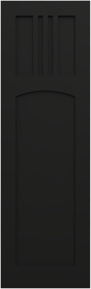 Ekena Millwork 15"W x 36"H True Fit PVC San Miguel Mission Style Fixed Mount Shutters, Black (Per Pair - Hardware Not Included)