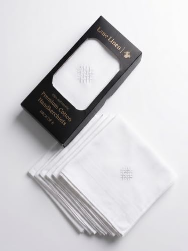 Image of LANE LINEN Handkerchief for Men - 100% Pure Cotton White Hankies - Soft, Absorbent & Comfortable - Perfect for Daily Carry, Office & Travel - 41cm x 41cm