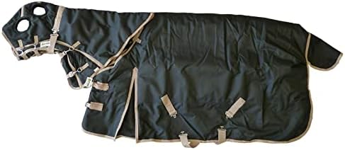 1200D Waterproof Poly Turnout Blanket with Hood - Black 66" Small
