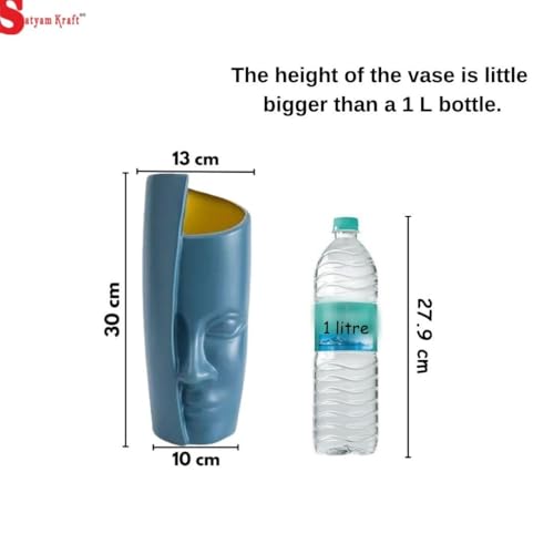 Image of SATYAM KRAFT 1 Pcs Face-Shaped Vase for Home Decor, Living Room, Office, Bedroom, Centre Table, Balcony,Ceramic Look Unbreakable Showpiece Flower Pot for Decorations (Blue) (Vase only) Size - 30 cm