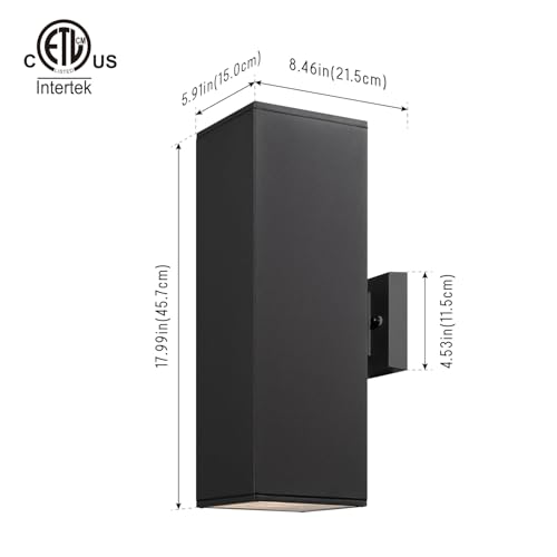 Image of mirrea 18 inch Modern Outdoor Porch Light in 2 Lights, Matte Black, 1 Pack