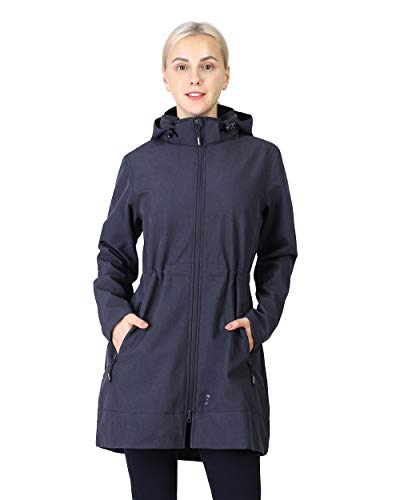 Outdoor Ventures Women's Softshell Jacket with Removable Hood Fleece Lined Windbreaker Insulated Long Warm Up Jacket Blue Heather