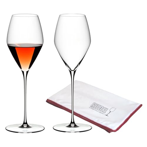 RIEDEL Veloce Rosé Weingläser 2er Set, 347 ml, Roséweingläser-Set mit Mikrofaser-Poliertuch (50 x 64 cm), Kristallglas