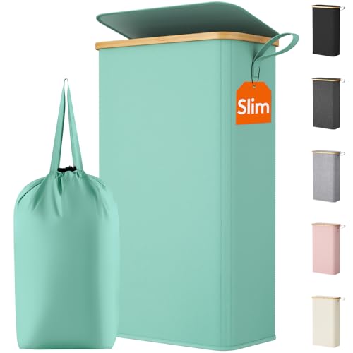 Lifewit 65L Slim Laundry Hamper with Lid and Removable Bag, Sage Green