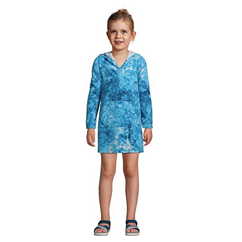Lands' End G Terry Kangaroo Cover Up Island Turquoise Tie Dye Kids Small #TOP1
