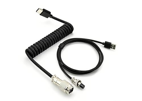DUSTEWQ Benutzerdefiniertes USB-C-Kabel für Gaming-Tastatur, Doppelärmeliges mechanisches Tastaturkabel mit abnehmbarem Metall-Aviator, USB-C zu USB-A (1,8 M, schwarz)
