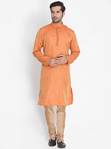 Image of VASTRAMAY Men's Beige Cotton Silk Blend Kurta