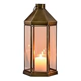 Marrakesch Vintage Deko Windlicht Laterne 29cm groß Gold antik aus Metall & Glas | Teelichthalter als Tischdeko Wohnzimmer | Kerzenhalter Windlichter Arada als Balkon Terrasse & Garten Aesthetic Deko