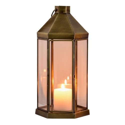 Marrakesch Vintage Deko Windlicht Laterne 29cm groß Gold antik aus Metall & Glas | Teelichthalter als Tischdeko Wohnzimmer | Kerzenhalter Windlichter Arada als Balkon Terrasse & Garten Aesthetic Deko