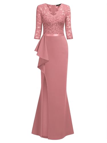 Image of MISSMAY Women's Vintage Floral Lace Ruffle Half Sleeve Evening Party Formal Long Dress