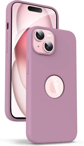 Image of Elzzi Microfiber Logo Cover Compatible for iPhone 15 Plus Case Liquid Silicone Cases Full Body 4 Layer Protective Covers Shockproof Back Cover (Lilac)