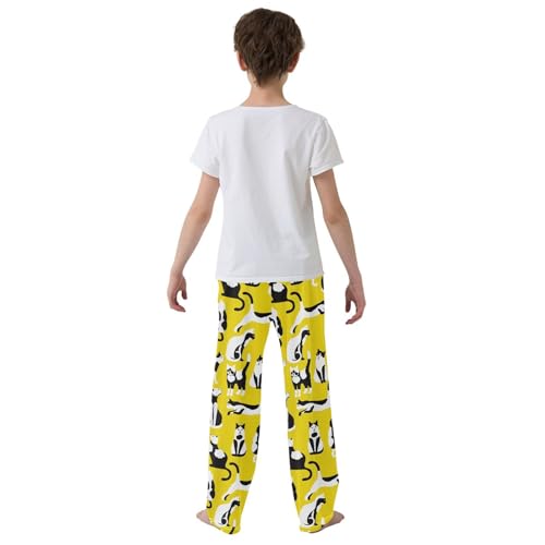 Boys' Pants Cute Cats Yelllow Long Bottoms Jogger Pants Elastic Waist Trousers with Pockets S-XL3