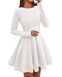 BTFBM Spring Dresses for Women 2026 Long Sleeve High Waist Pleated Flowy Aline Party Wedding Guest Dress Business Casual(White, X-Large)