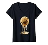 Womens Basketball Drip Gold Dripping Graffiti Mens Womens Teens V-Neck T-Shirt