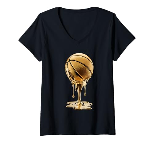 Womens Basketball Drip Gold Dripping Graffiti Mens Womens Teens V-Neck T-Shirt