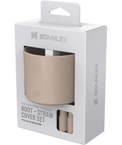 Image of STANLEY Quencher Boot and Straw Cover Cap | Anti-Slip Silicone Protector for 40 oz Tumbler with Handle | Accessory Set for Stainless Steel Drinking Cup | Cream