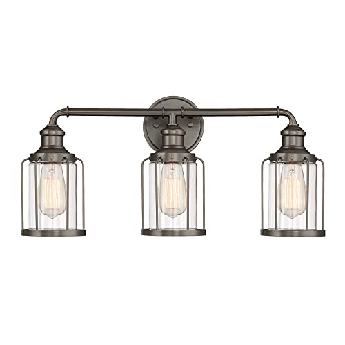 DESIGNERS FOUNTAIN Anson 3-Light Industrial Bathroom Vanity Light Fixture, Satin