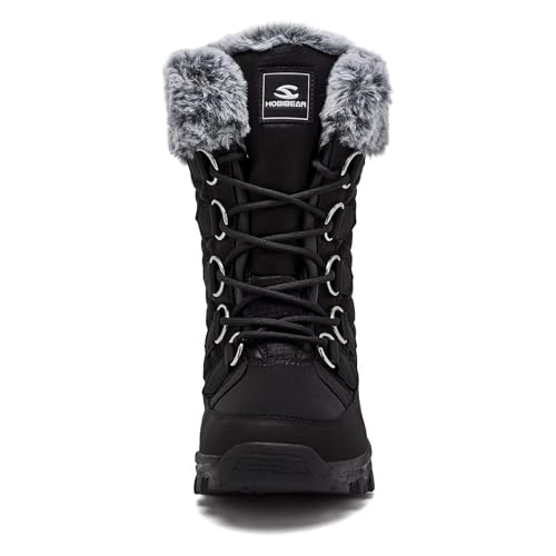 HOBIBEAR Schneestiefel für Frauen Wasserdichte Wanderstiefel für Damen Winterstiefel Warm(EU 38,Ganz schwarz)