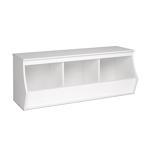 Prepac Monterey Traditional Stackable 3-Bin Storage Cubby Organizer, Functional Cube Storage Organizer 15.75' D x 46' W x 18' H, White, WUSM-0003-1