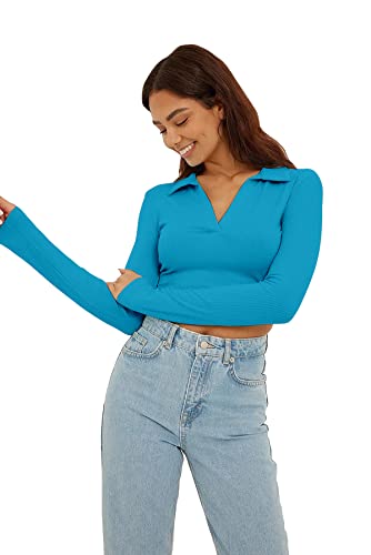 Image of AUSK Women's Crop top Full Sleeves Polo Neck
