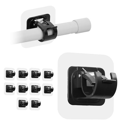 Lium Berg 10 Pz Ganci per Tende Senza Bucare Infissi PVC Autoadesivi - Gancetti Porta Bastoni Tende Senza Forare Adesivi per Finestre (Nero)