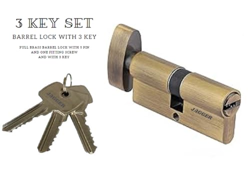 Image of Jagger JAG343 Cylinder Lock 60mm | One Side Key & One Side Knob | Full Size Mortise Lock Core Replacement Cylinder for Doors | for Home and Hotel Door (Brass, Mortise Lock Cylinder)