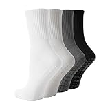 TOAMOUR 4 Pairs Pilates Socks with Grips for Women, Non Slip Yoga Athletic Ballet Barre Dance Workout Crew Socks