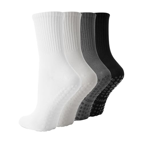 TOAMOUR 4 Pairs Pilates Socks with Grips for Women, Non Slip Yoga Athletic Ballet Barre Dance Workout Crew Socks