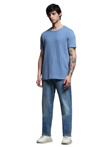 Image of Jack & Jones Men Cotton Regular Self Design Round Neck T-Shirt