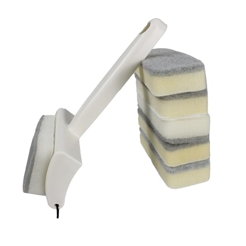 Image of Double-Sided Glass Cleaning Sponge Brush Set, Bathroom Shower Glass, Mirror, Tile Wipe Brush and Wiper, Comes with 5 Spare Sponges