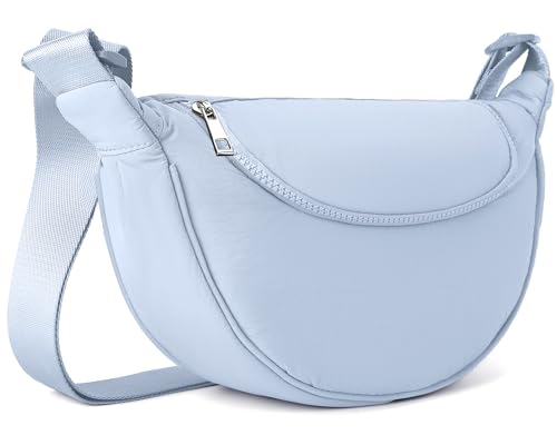 GASSDA Crossbody Bag Damen Halbmond Umhängetasche Nylon Schultertasche Moon Bag mit Verstellbarem Gurt (Hellblau)