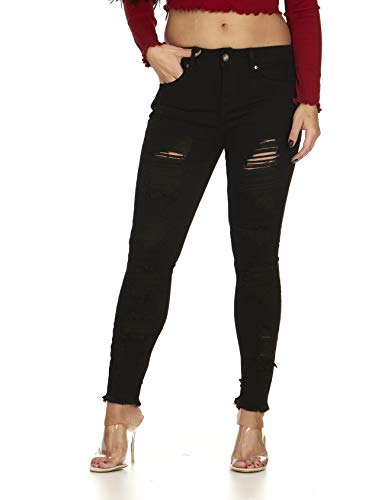 Cute Trendy Stone Washed Torn Ripped Distressed Skinny Jeans Black Denim Juniors Size 3