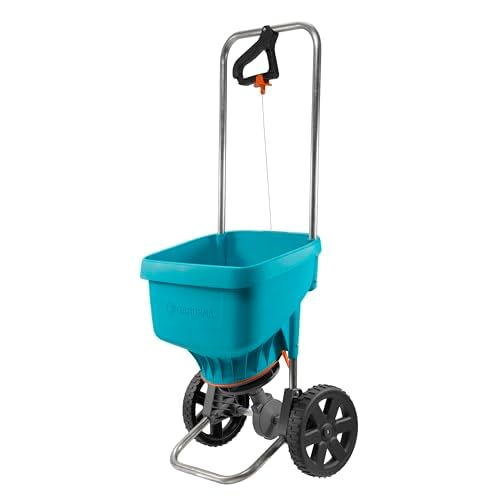 Gardena Streuwagen XL: Universalstreuer zum Ausbringen von Dünger, Samen und Streusalz, 1,5 - 6 m Streubreite, für ca. 800 m² Rasenfläche, 18 l Fassungsvermögen, mit Verschlussschieber (436-20)