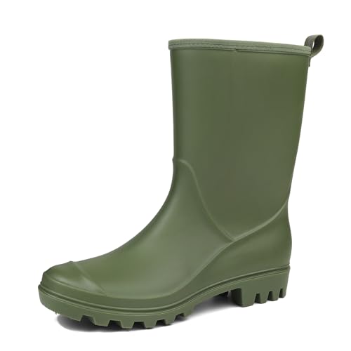 DKSUKO Women's Mid-Calf Rain Boots Garden Boots Waterproof Rubber Boots