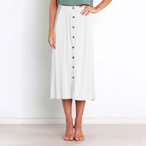 Womens Casual Front Button Skirts 2025 Summer Outfit Flowy Beach Skirts for Women Elastic High Waisted Midi Skirt3