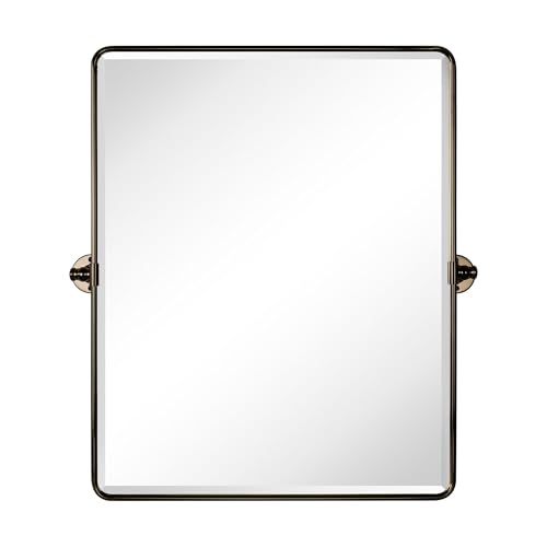 Image of Farmhouse Pivot Rectangle Bathroom Mirror Oil Rubbed Bronze Metal Framed Tilting Beveled Vanity Mirrors for Wall, Overall 27.91x 30 inches (Mirrror 24 x 30 inches)