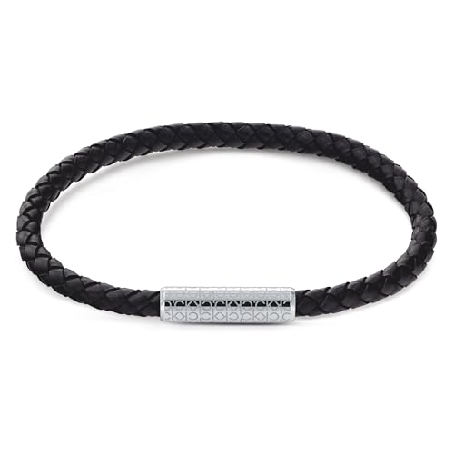 Calvin Klein メンズ 編み込みレザーブレスレット、マグネット留め – モダンなステートメントアクセサリー - 彼へのギフト, 標準, レザー, 宝石なし