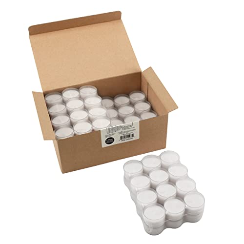 Image of Stonebriar 96 Count White Unscented Smokeless Long Burning Clear Cup Tea Light Candles with 6 to 7 Hour Burn Time
