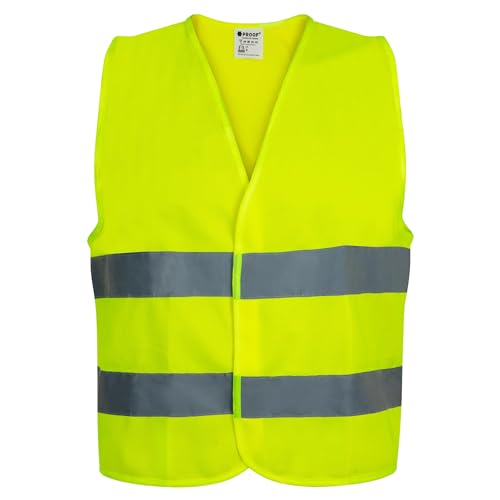 PROOF COMFORT & SAFETY Gilet De Sécurité Jaune Gilet De Voiture Haute Visibilité Avec Bandes Réfléchissantes Pour Adultes Conducteurs Travailleurs Constructeurs 1 Pièce Taille XXL