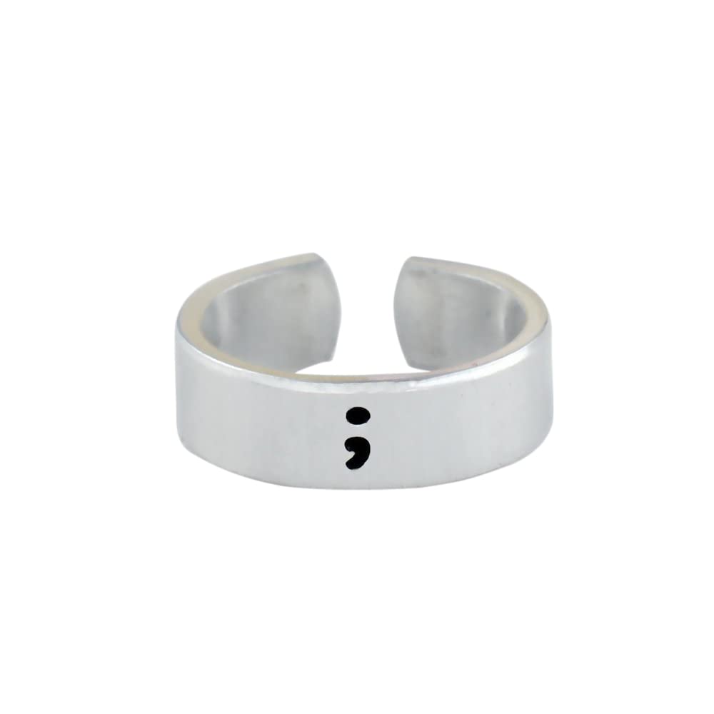 Semicolon Ring (V2) - Hand Stamped Cuff Ring, Minimalist Symbol of Strength and Hope, Meaningful Awareness Jewelry, Personalized Engraved Gift
