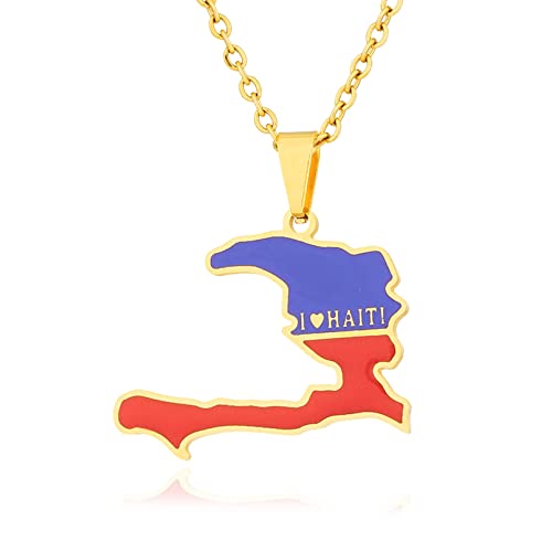 18K Gold Stainless Steel Haiti Map Pendant Necklace