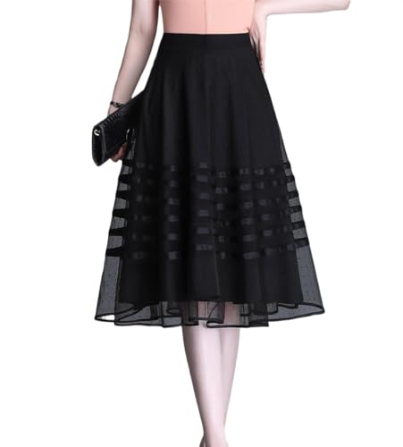 Women Elastic Waist Mesh Pleated Skirt High Waist Casual Korean Style Summer Casual Skirt
