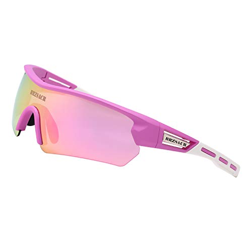 Polarized sports sunglasses, 3 interchangeable lenses, bicycles, running,fishing, golf, baseball glasses (Pink)