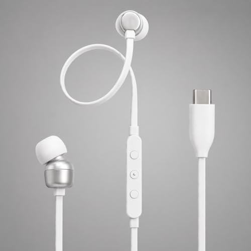 Image of Type C Wired Earphones for JBL Tun 310 C | High Fidelity Sound, Deep Bass, HD Calling Mic, Comfortable Fit, Strong Cable Compatible with All Type C Devices (White)