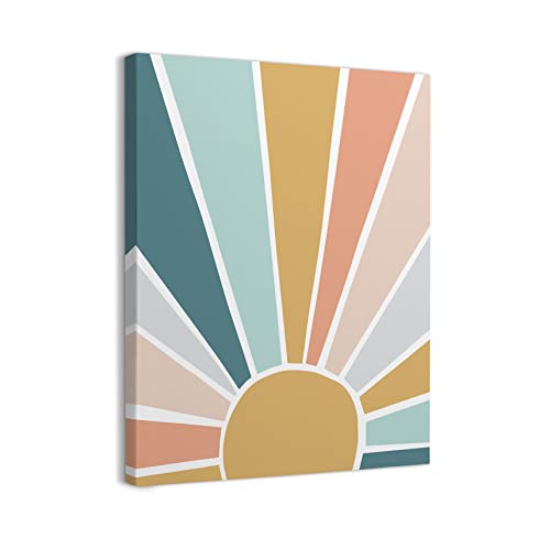 Image of WODMIS Boho Sun Sunshine Colorful Wall Art Framed Canvas, 1114 Inch, Rainbow Decor for Classroom, Nursery Room, Office