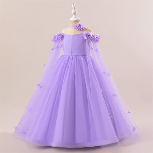 Girl's Off the Shoulder Flowers Tulle Princess Dress with Cap Sleeve Costume Party Prom Dress for Kids Size 2-122