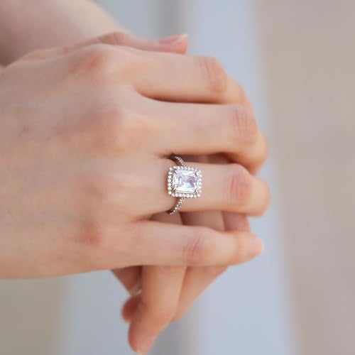 KEAO BROOKE 3 Carat Princess-Cut Halo Engagement Ring with Pavé Accent Stones, Classic Cushion Halo Setting, Elegant Bridal Jewelry3