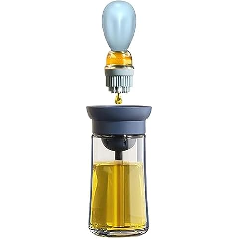 TINMIX Oil Dispenser with Brush - Glass Olive Oil Dispenser for Kitchen, 2 IN 1 Oil Dispenser Bottle with Silicone Basting Brush for Cooking Vinegar Sauce BBQ Grill Frying, T-OB21, Blue Cover